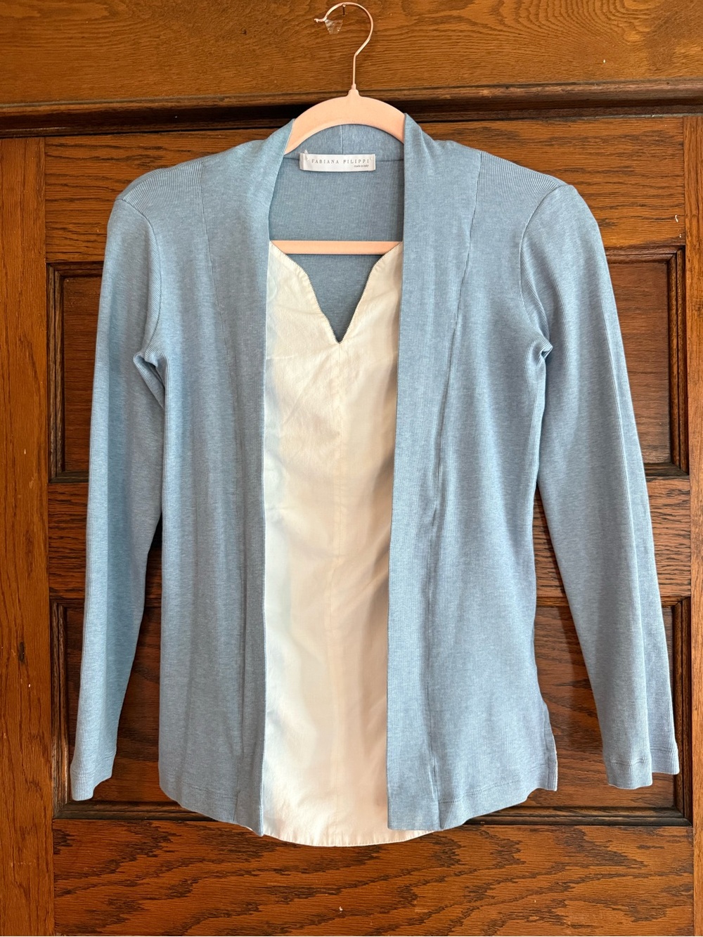 FABIANA FILIPPI Made in Italy Ribbed Cotton Shirt Cardigan Combo V Neck Stretchy